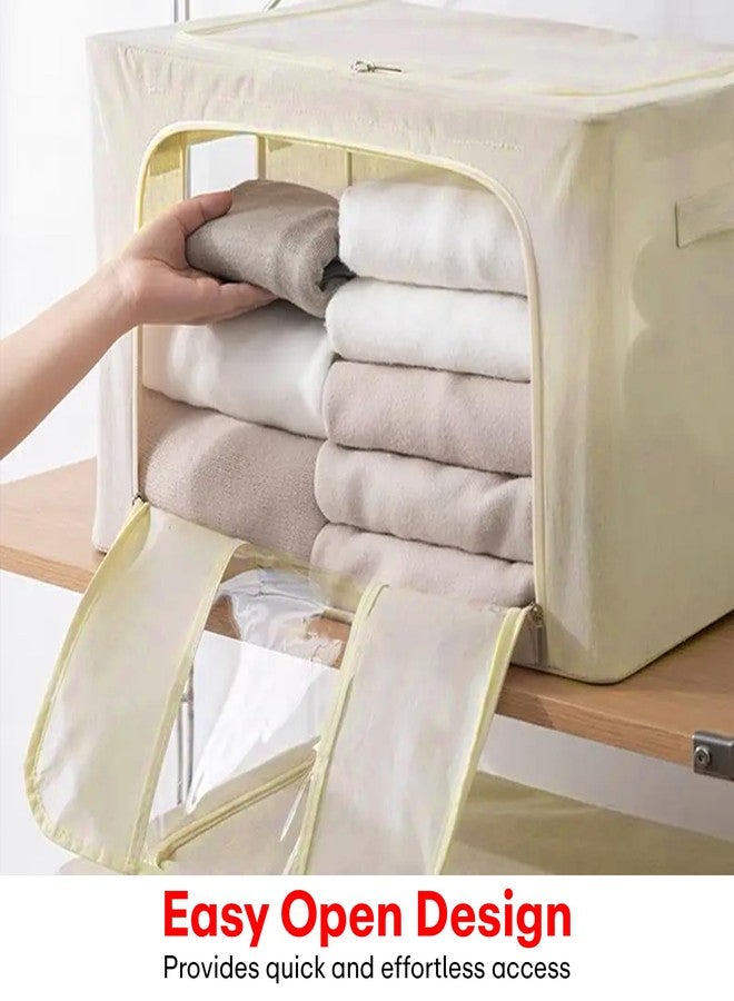 PRIME PICK صندوق تخزين ومنظم ملابس من برايم بيك، عبوة من قطعتين، منظم ملابس كبير الحجم، منظم خزانة ملابس من القطن والجوت للتخزين، صندوق قابل للطي والغسل مع غطاء وإطار معدني ومقابض، مثالي لخزانة الملابس والأدراج وما إلى ذلك. - Image 4